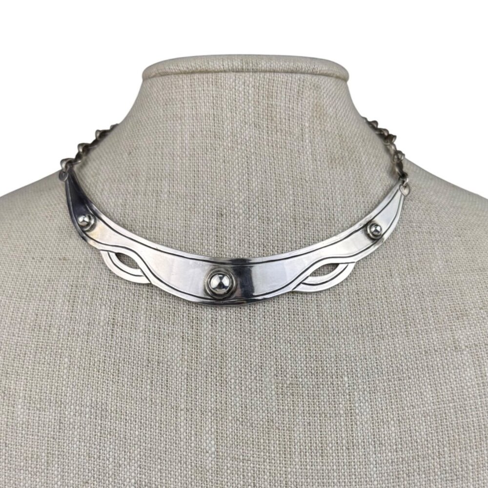 Sterling Silver Sculpted Collar Necklace - Silver